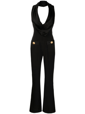 BALMAIN Black Off-Shoulder Flare Jumpsuit for Women