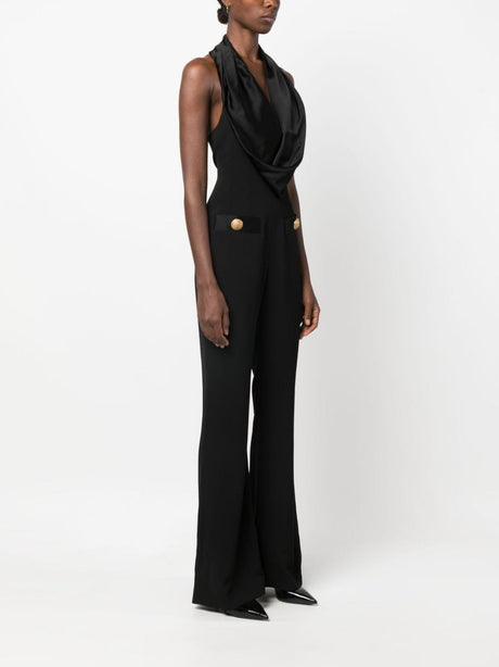 BALMAIN Black Off-Shoulder Flare Jumpsuit for Women