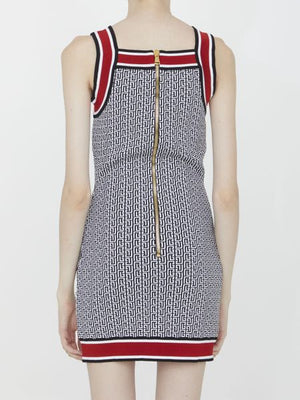 BALMAIN Sophisticated Raffia Knit Dress for Women in Navy Blue