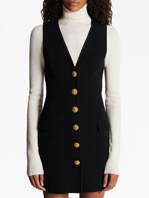 BALMAIN V-Neck Buttoned Crepe Short Dress - Season FW23