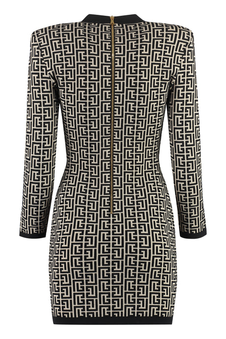 BALMAIN Geometric Jacquard Wool Dress for Women - Ivory