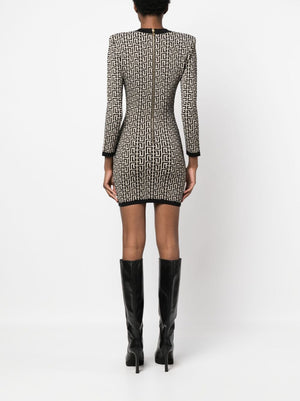 BALMAIN Stylish Monogram Wool Dress for Women - FW23