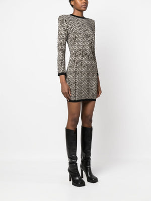 BALMAIN Stylish Monogram Wool Dress for Women - FW23