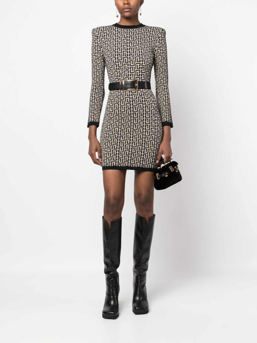 BALMAIN Stylish Monogram Wool Dress for Women - FW23