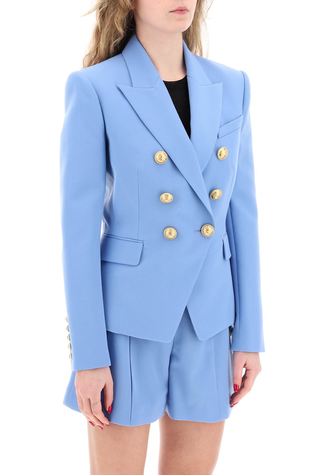 BALMAIN Women's Light Blue Fitted Double-Breasted Jacket for SS24