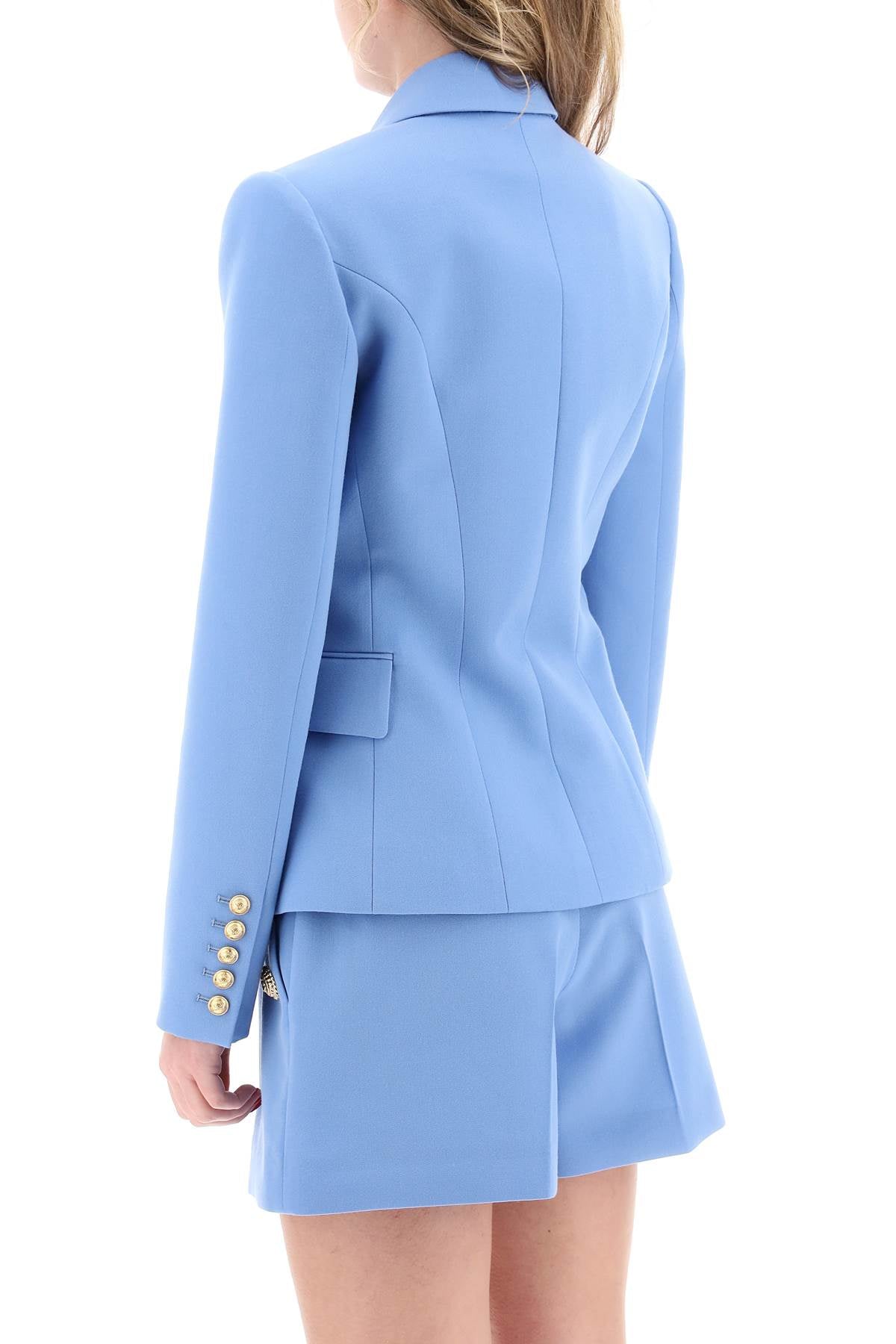BALMAIN Women's Light Blue Fitted Double-Breasted Jacket for SS24