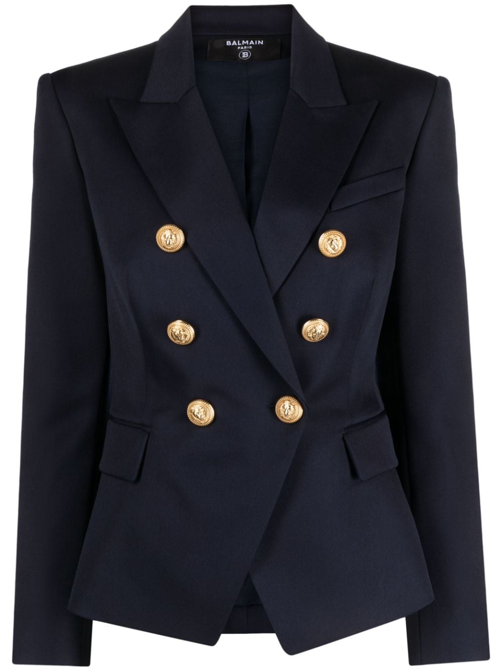 BALMAIN Double-Breasted Wool Blazer in Navy Blue for Women