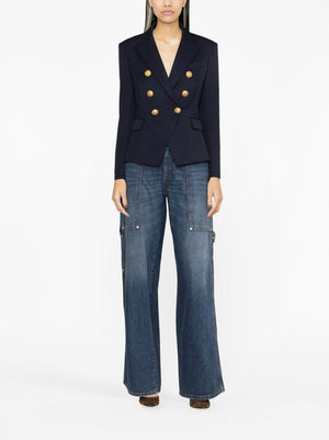 BALMAIN Double-Breasted Wool Blazer in Navy Blue for Women