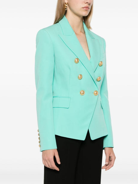 BALMAIN Mint Green Virgin Wool Double-Breasted Jacket