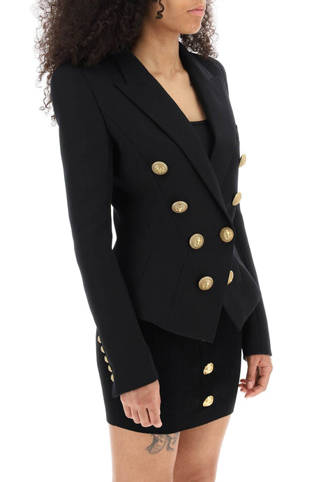 BALMAIN Classic Black Double-Breasted Wool Jacket for Women - FW23