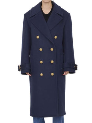 Oversized Double-Breasted Wool Jacket in Blue for Women