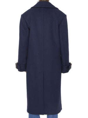 Oversized Double-Breasted Wool Jacket in Blue for Women