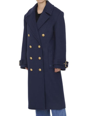 Oversized Double-Breasted Wool Jacket in Blue for Women