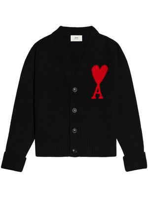 AMI PARIS Luxurious Pure Wool Cardigan with Signature Logo