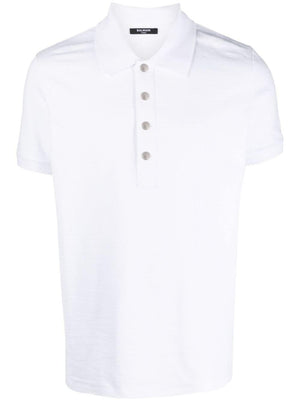 Men's White Ribbed Polo Shirt with Side Slits