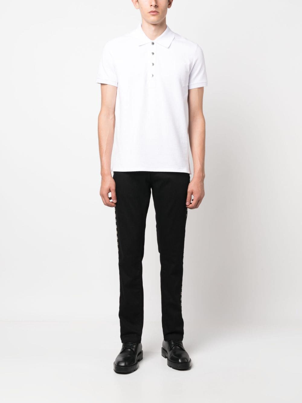 Men's White Ribbed Polo Shirt with Side Slits