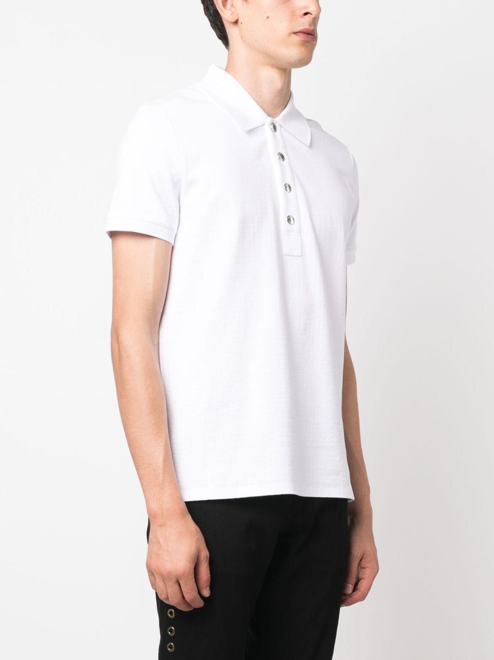 Men's White Ribbed Polo Shirt with Side Slits