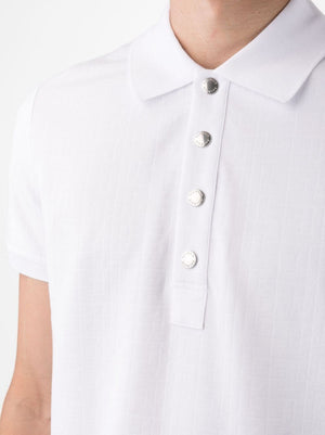 Men's White Ribbed Polo Shirt with Side Slits