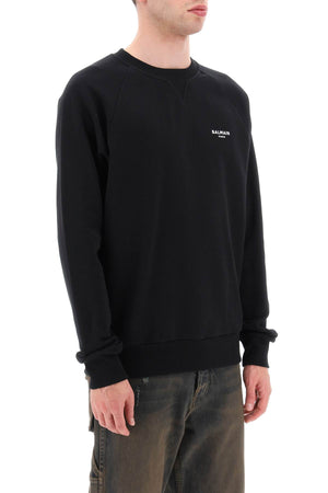 Men's Black Cotton Crew-Neck Sweatshirt with Ribbed Details