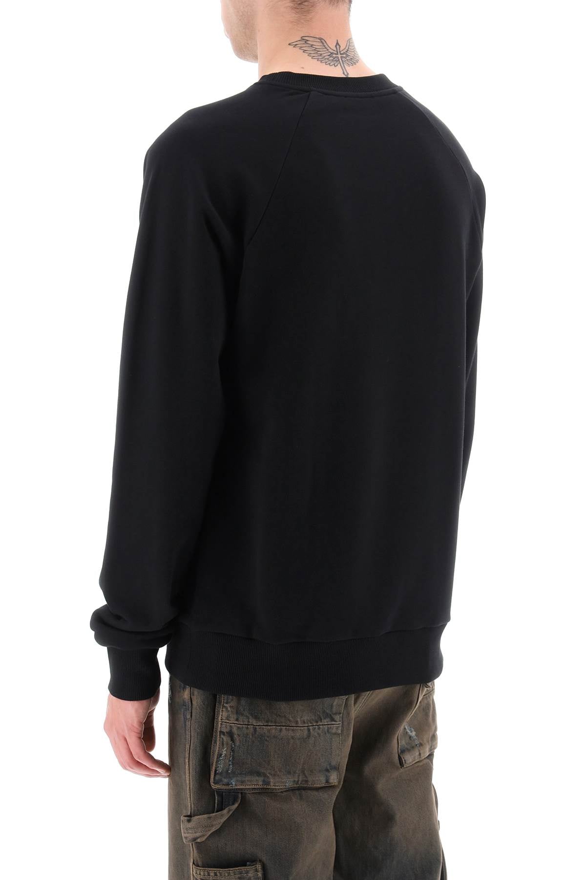 Men's Black Cotton Crew-Neck Sweatshirt with Ribbed Details