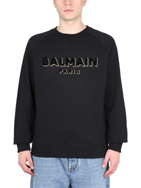 BALMAIN Flocked and Metallic Logo Sweatshirt for Men