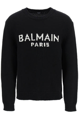 BALMAIN Men's Black Crew-Neck Wool Sweater