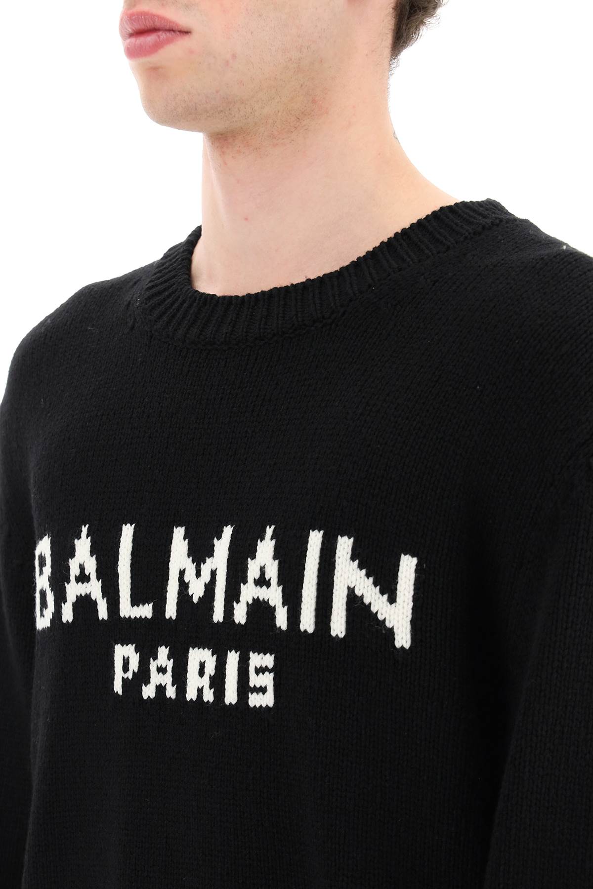 BALMAIN Men's Black Crew-Neck Wool Sweater