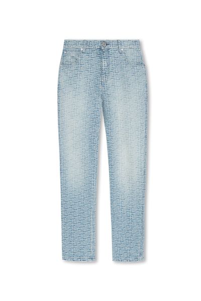 BALMAIN All-Over Monogram Printed Cotton Jeans for Men - FW23 Collection