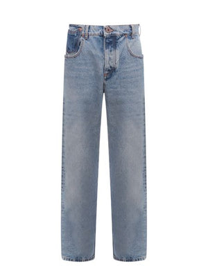 BALMAIN Deconstructed Blue Denim Jeans for Men