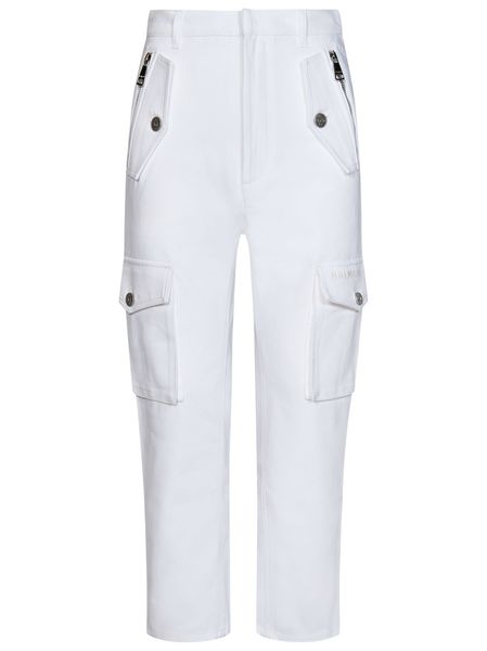 BALMAIN Elegant White Cargo Cotton Trousers