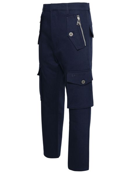 BALMAIN Stylish Men's Blue Cargos from 23FW Collection