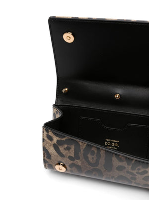 DOLCE & GABBANA DG Girls Leopard-Print Crossbody Handbag in Brown Patent Leather - FW23