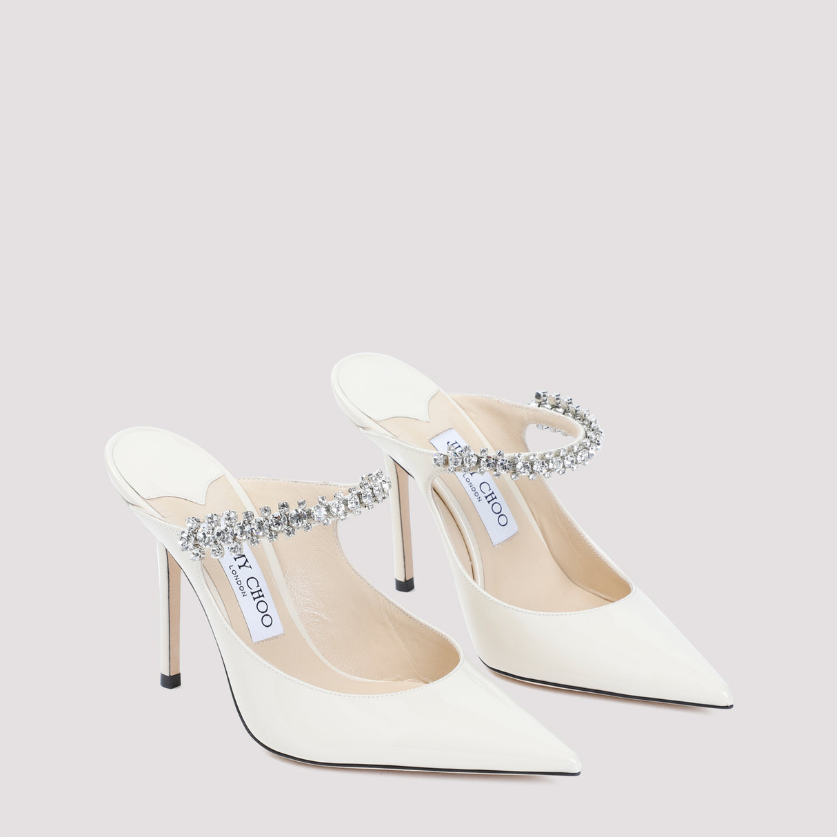 JIMMY CHOO Bing 100 Crystal-Embellished Patent Flats