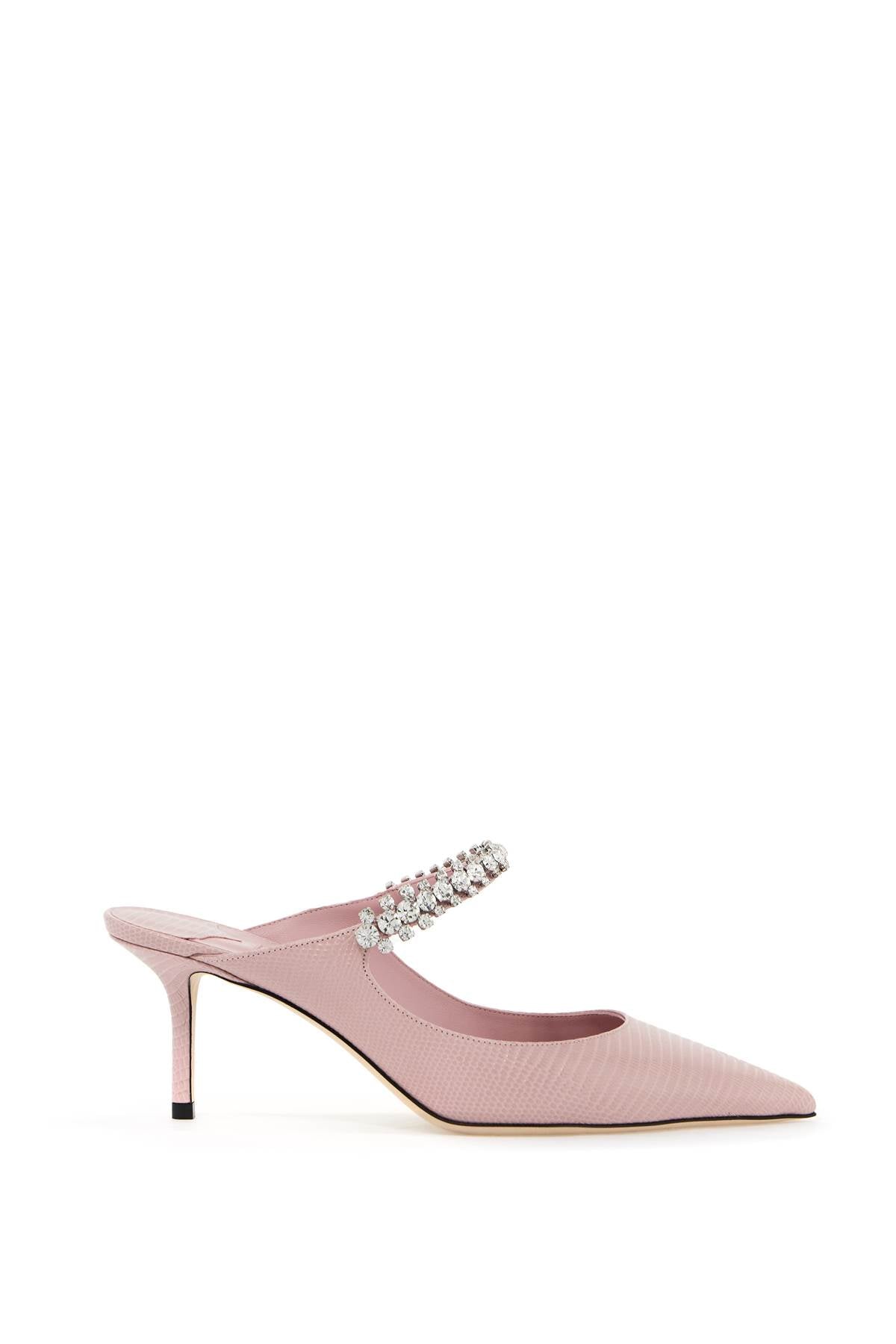 حذاء نسائي مسطح من جلد السحلية المزخرف بكريستالات باللون الوردي الجميل