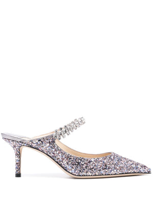 Silver Sparkling Pointed Toe Pumps - Mid Heel Stiletto Shoes for Women