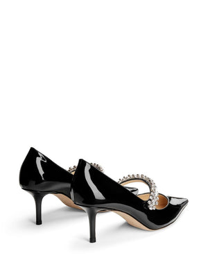 黑色水晶镶饰的女士专用专利皮高跟鞋