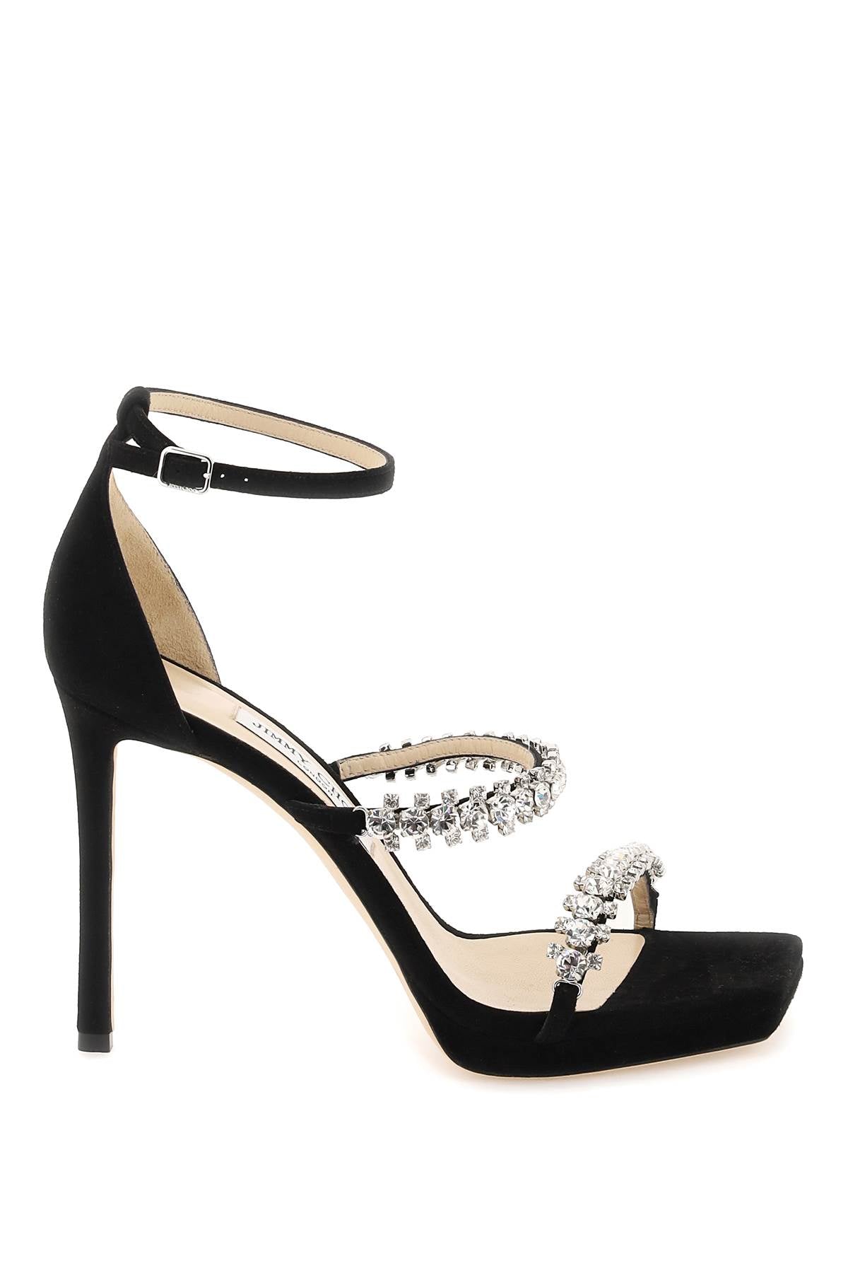 JIMMY CHOO Black Crystal-Studded Suede Women's Sandals - FW23 Collection