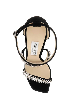 JIMMY CHOO Black Crystal-Studded Suede Women's Sandals - FW23 Collection