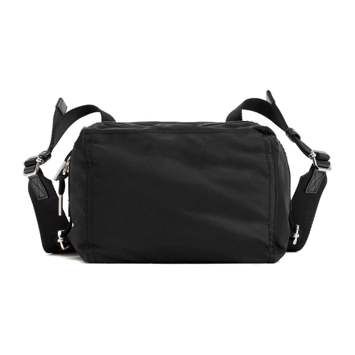 Black Nylon Messenger Handbag for Men with Leather Details and Silver-Tone Hardware