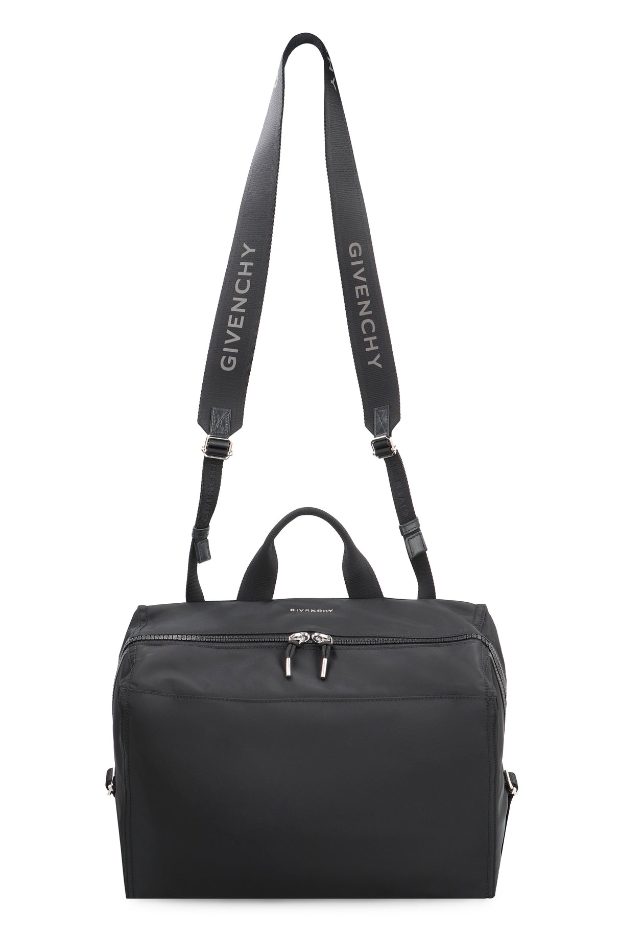 GIVENCHY Men's Modern Black Nylon Messenger Bag with Leather Accents, Two-Way Zip, and Adjustable Strap – Medium 40x26.5x19.5 cm