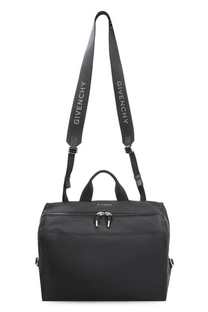 Nylon Messenger Handbag with Leather Details and Adjustable Strap - Black FW23