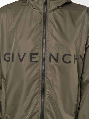 GIVENCHY Men's Olive Green Logo-Print Hooded Windbreaker for SS24