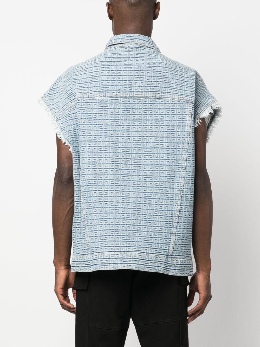 4G-Pattern Denim Vest with Monogram Pattern and Frayed Edge