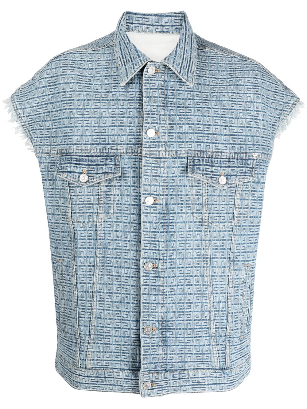 4G-Pattern Denim Vest with Monogram Pattern and Frayed Edge