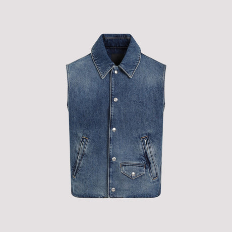 GIVENCHY Men's Indigo Blue Embroidered Denim Vest for SS24