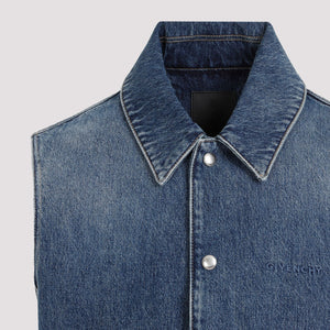 GIVENCHY Men's Indigo Blue Embroidered Denim Vest for SS24