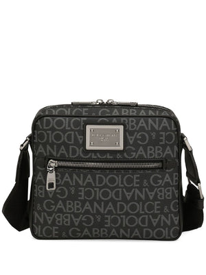 DOLCE & GABBANA Sleek Charcoal Logo Crossbody Bag