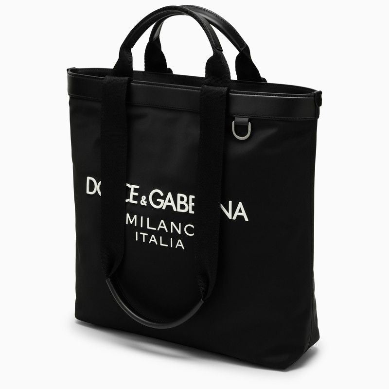 DOLCE & GABBANA Men's Black Nylon Handbag with Logo - SS24 Collection