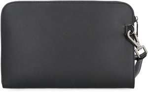 DOLCE & GABBANA Black Leather Clutch with Detachable Wrist Strap for Men