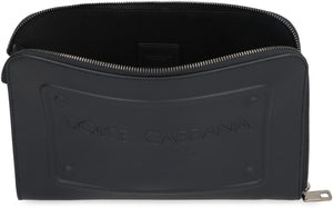 DOLCE & GABBANA Black Leather Clutch with Detachable Wrist Strap for Men